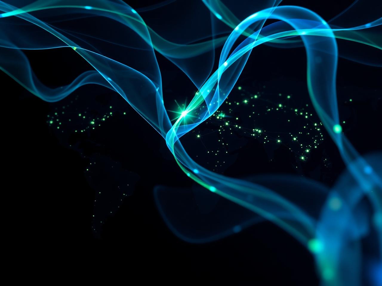 Abstract glowing data network across a world map representing supply chain AI